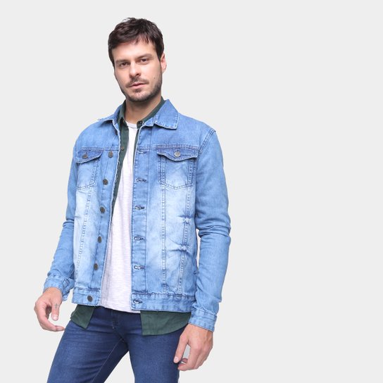 Jaqueta Jeans Ecxo Básica Estonada Masculina - Azul Claro Menor preço em Jaqueta Jeans Ecxo Básica Estonada Masculina - Azul Claro