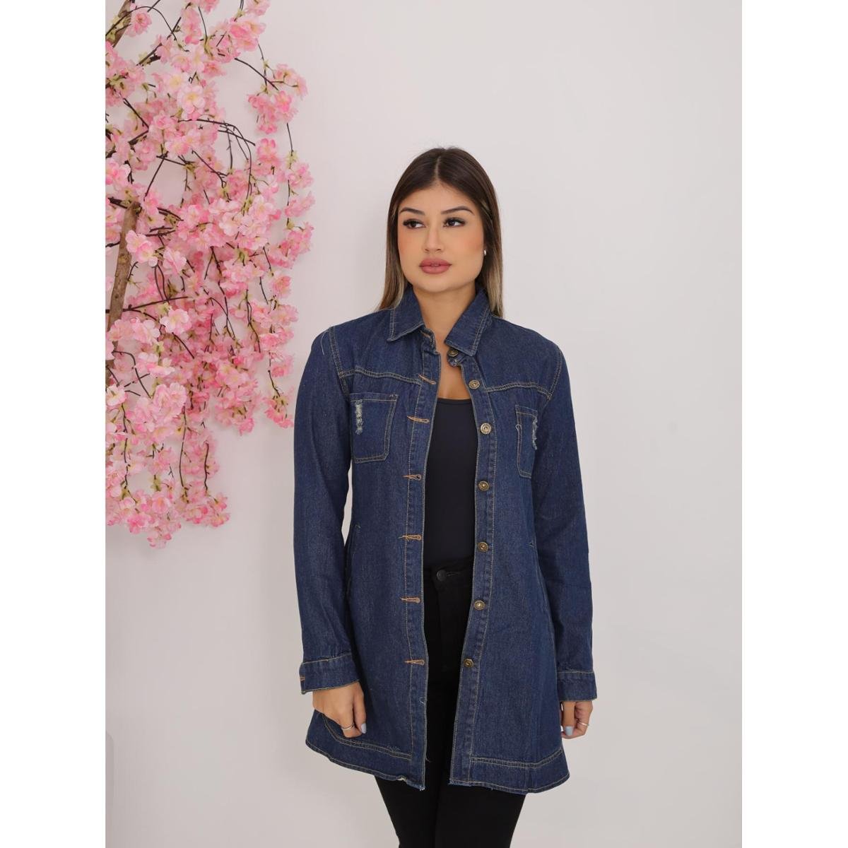 Jaqueta Jeans Feminina Basic Alongada Premium Menor preço em Jaqueta Jeans Feminina Basic Alongada Premium