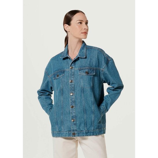 Jaqueta Jeans Feminina Oversized - Azul Menor preço em Jaqueta Jeans Feminina Oversized - Azul