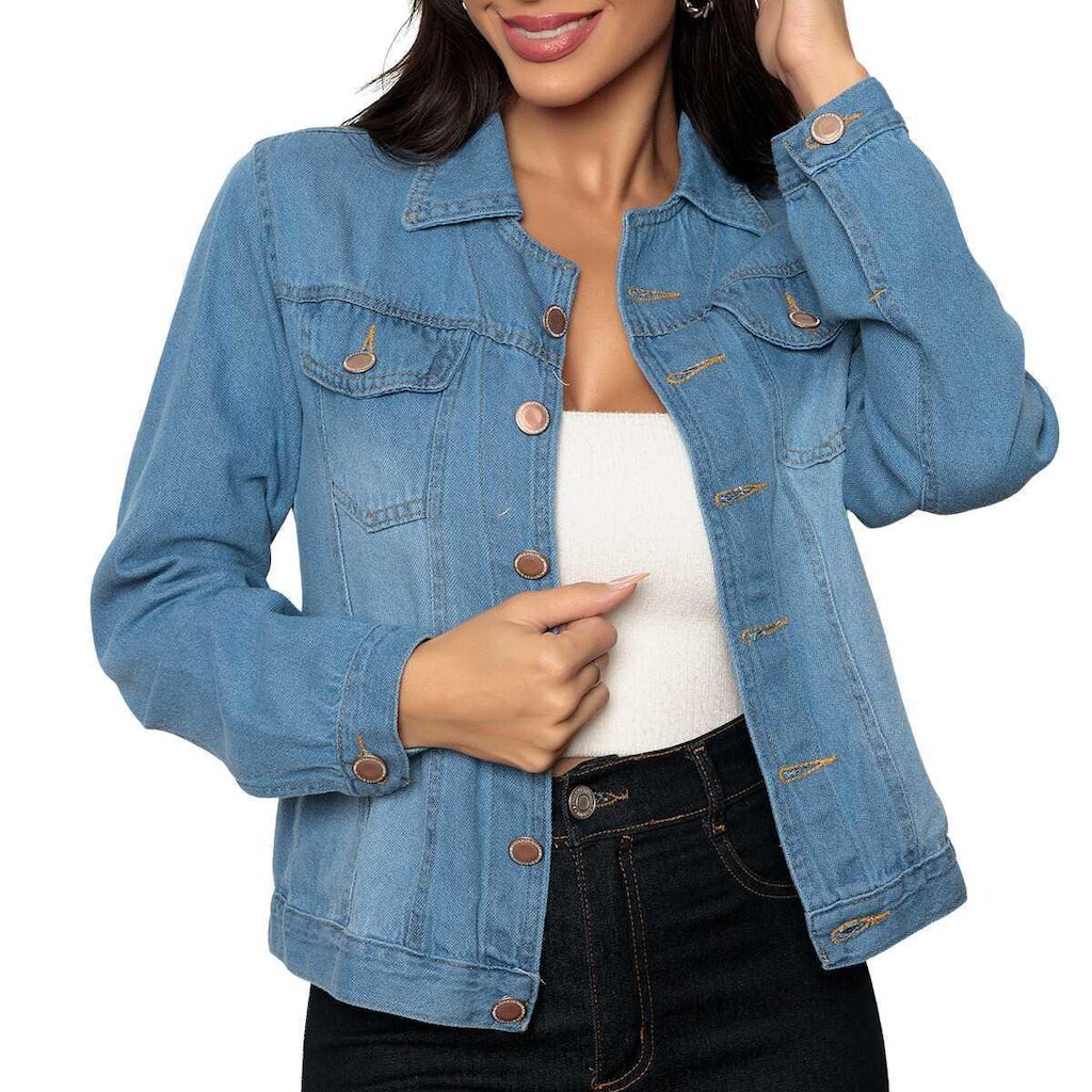 Jaqueta Jeans Feminina Simples 100% Algodão