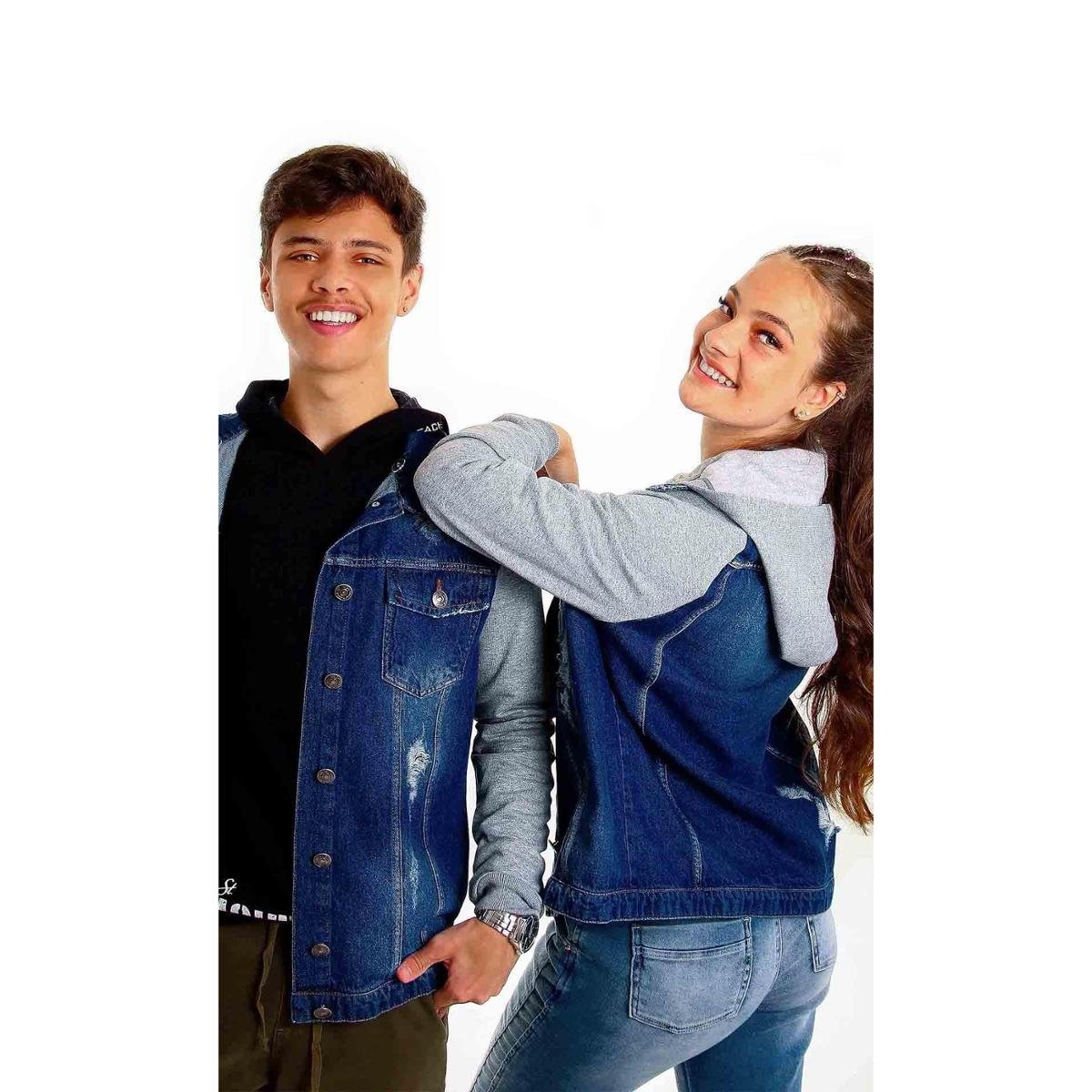 Blusa Jeans Feminina Jaqueta Jeans Com Manga De Moletom Masculina