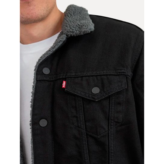 Jaqueta Jeans Levis Masculina Sherpa Trucker Preta