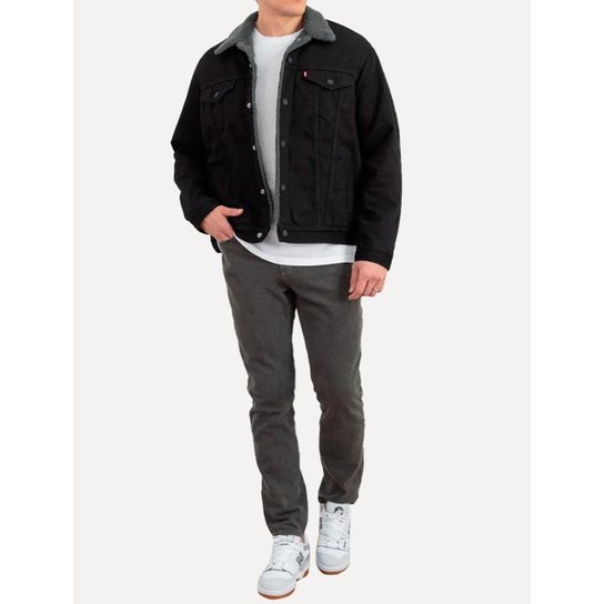 Jaqueta Jeans Levis Masculina Sherpa Trucker Preta