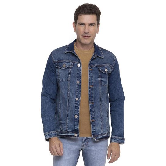 Jaqueta Jeans Masculina Básica Clássica Jeans Médio - Azul Menor preço em Jaqueta Jeans Masculina Básica Clássica Jeans Médio - Azul