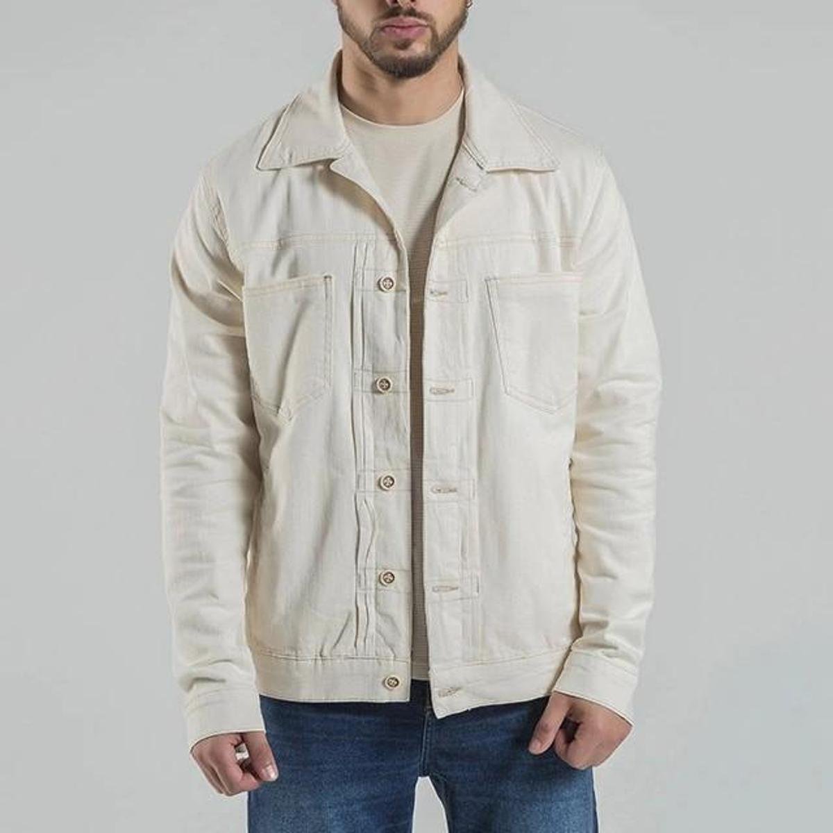 Jaqueta jeans masculina cores clássicas Casaco Sarja Casual Menor preço em Jaqueta jeans masculina cores clássicas Casaco Sarja Casual