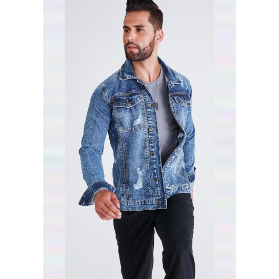 Jaqueta Jeans Outlet Premium Mario - Azul Menor preço em Jaqueta Jeans Outlet Premium Mario - Azul