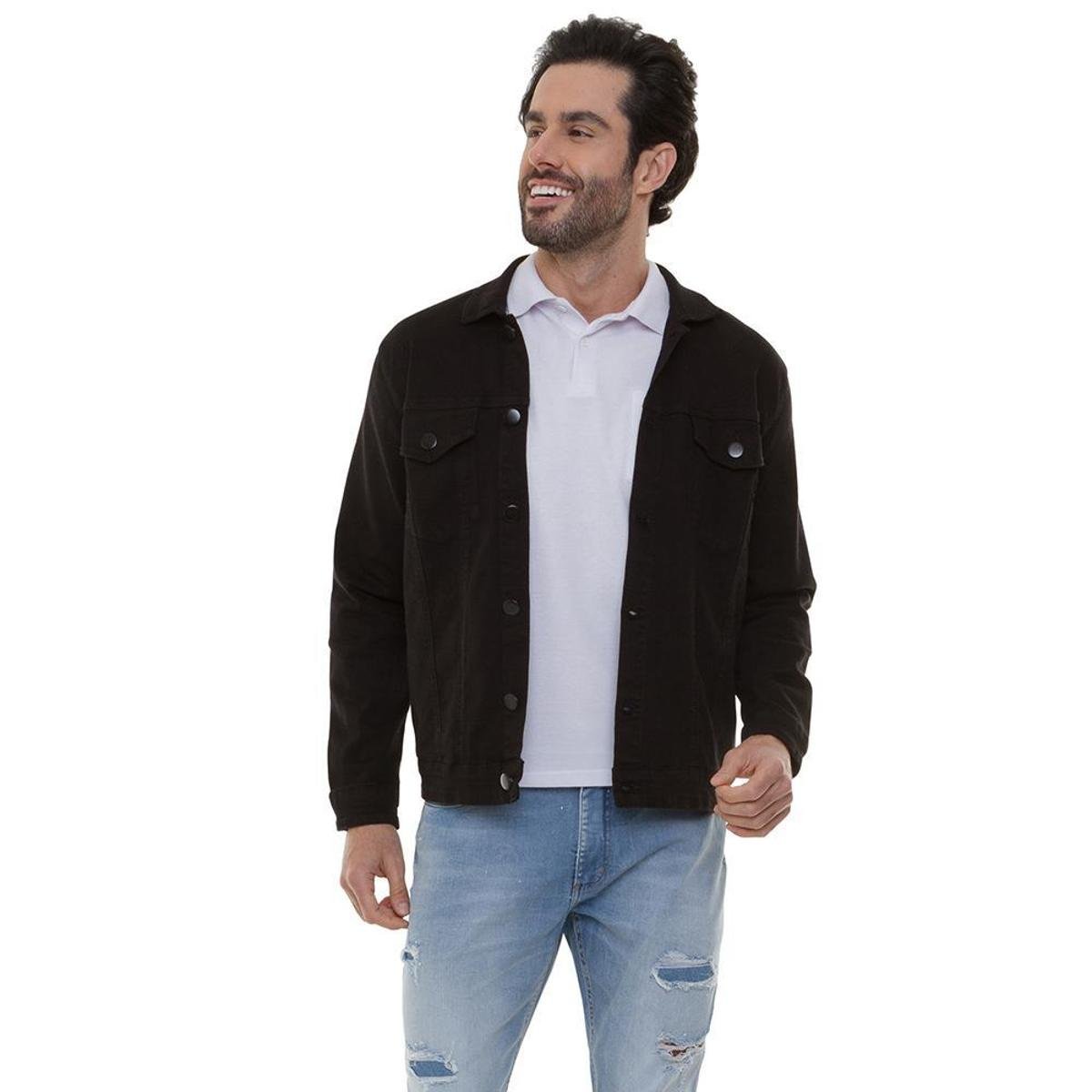 Jaqueta Jeans Preta Black Clássica Menor preço em Jaqueta Jeans Preta Black Clássica