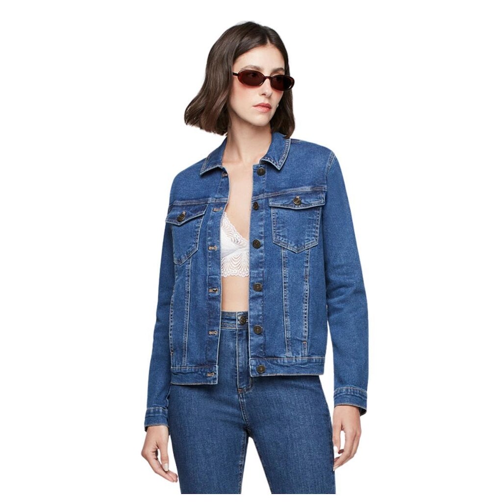 Jaqueta Jeans Reta Com Bolsos Dzarm