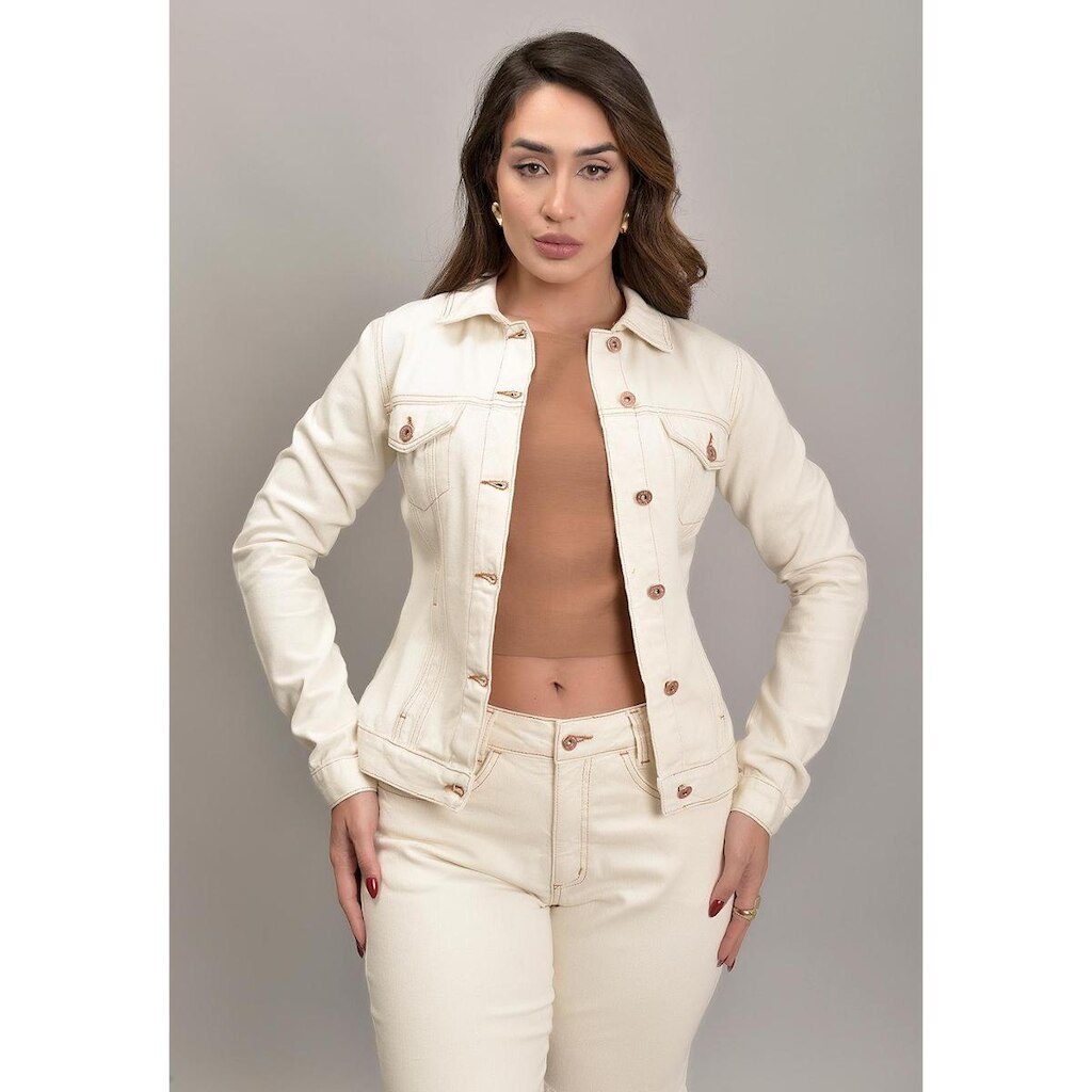 Jaqueta Jeans Sarja Feminina Tradicional Off White