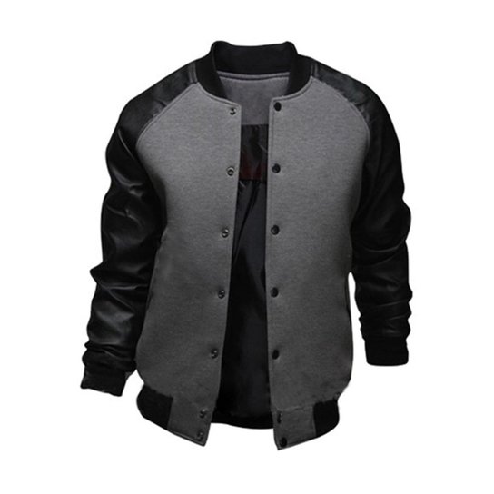 Jaqueta Malha Sintética Moletom Masculina College Raglan - Preto+Cinza Menor preço em Jaqueta Malha Sintética Moletom Masculina College Raglan - Preto+Cinza