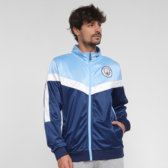 Jaqueta Manchester City Masculina - Azul Menor preço em Jaqueta Manchester City Masculina - Azul