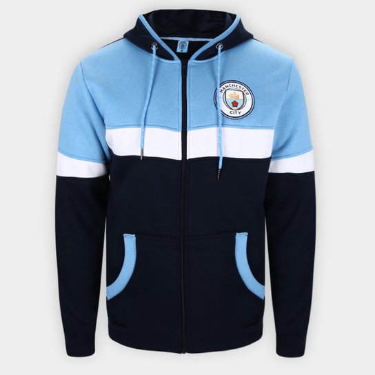 Jaqueta Manchester City Moletom SPR C/ Capuz Masculina - Branco+Azul Menor preço em Jaqueta Manchester City Moletom SPR C/ Capuz Masculina - Branco+Azul
