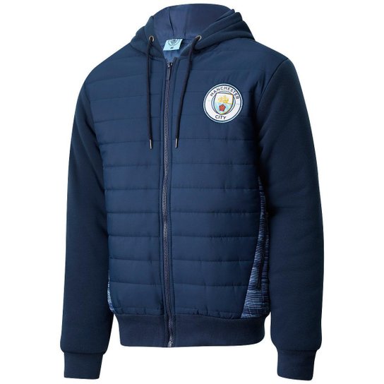 Jaqueta Manchester City Padding Moletom Bobojaco Masculina - Azul Escuro Menor preço em Jaqueta Manchester City Padding Moletom Bobojaco Masculina - Azul Escuro