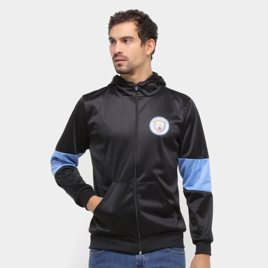 Jaqueta Manchester City Trilobal Capuz Masculina - Preto