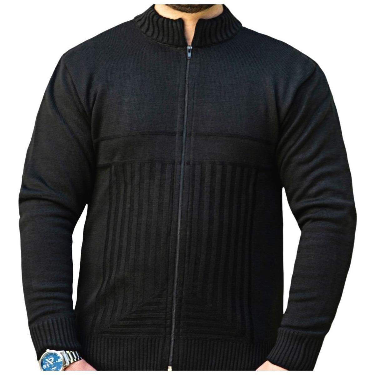Jaqueta Masculina Com Zíper Blusa De Frio Inverno Lã Tricot