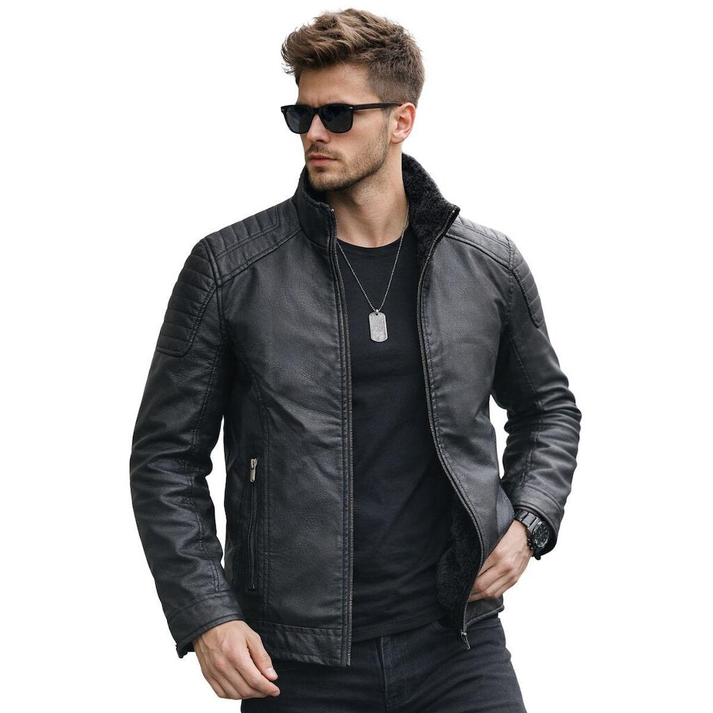 Jaqueta Masculina Couro PU Peluciada Forrada Premium
