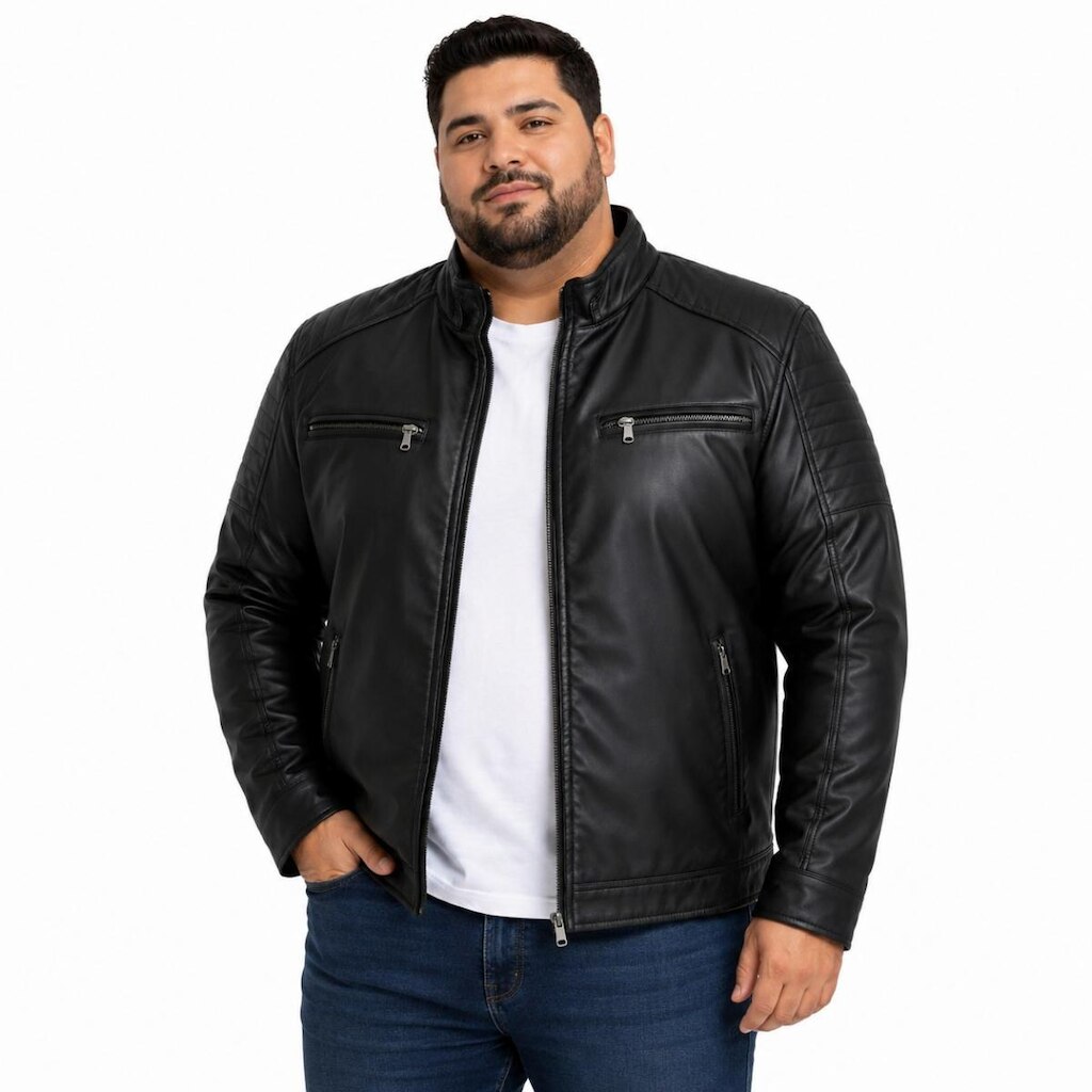 Jaqueta Masculina Couro PU Plus Size G1 Inverno Moderna
