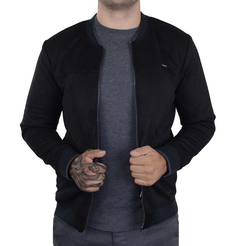 Jaqueta Masculina Docthos Slim Suede Preta - 736233