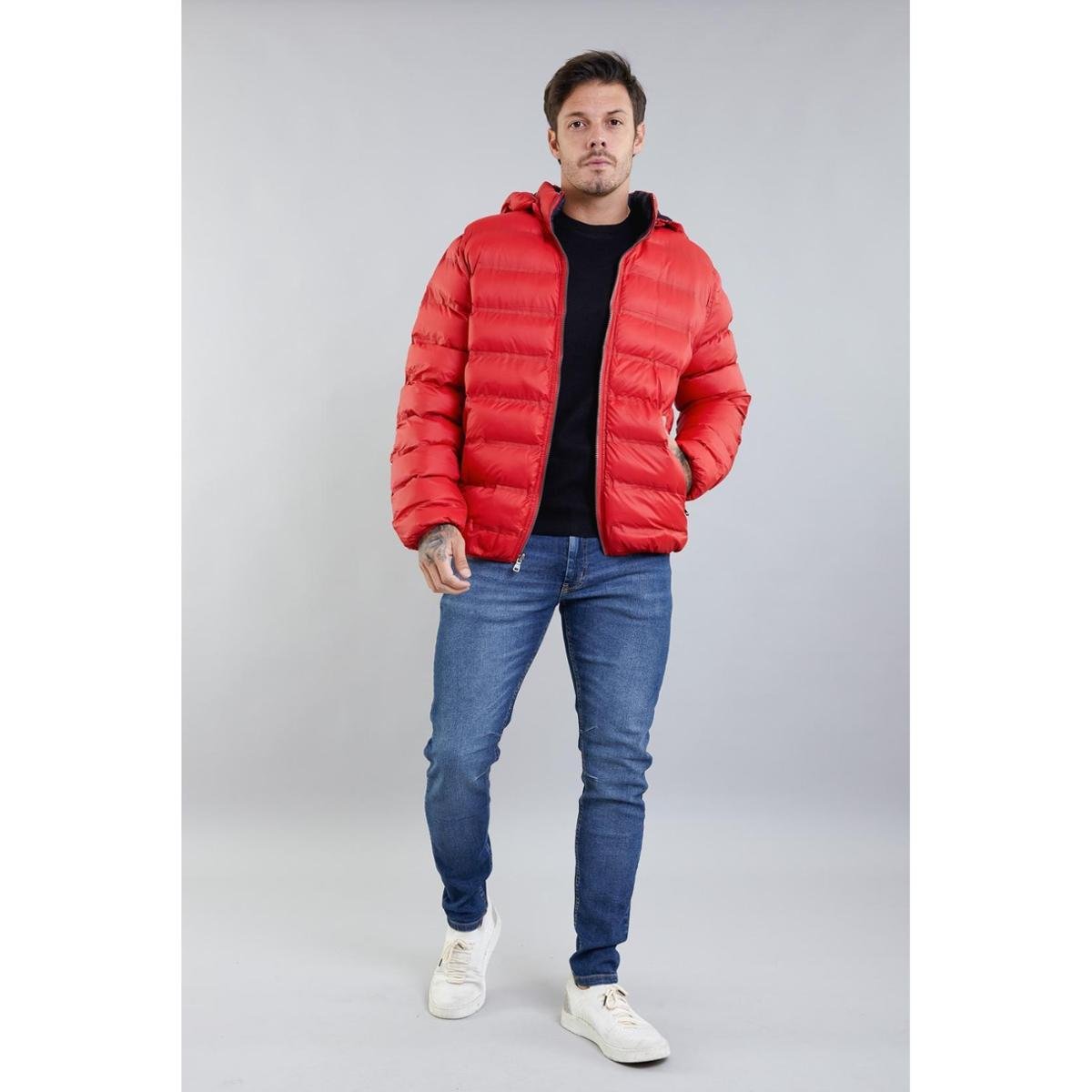Jaqueta Masculina Dupla Face Puffer Casual com Capuz Removível Menor preço em Jaqueta Masculina Dupla Face Puffer Casual com Capuz Removível