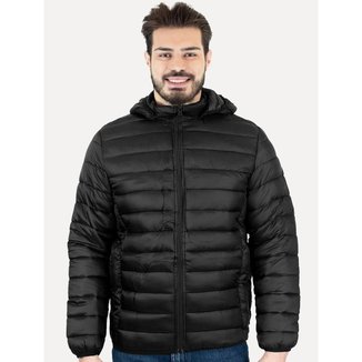 Jaqueta Masculina Hoodie Nylon Puffer Preta