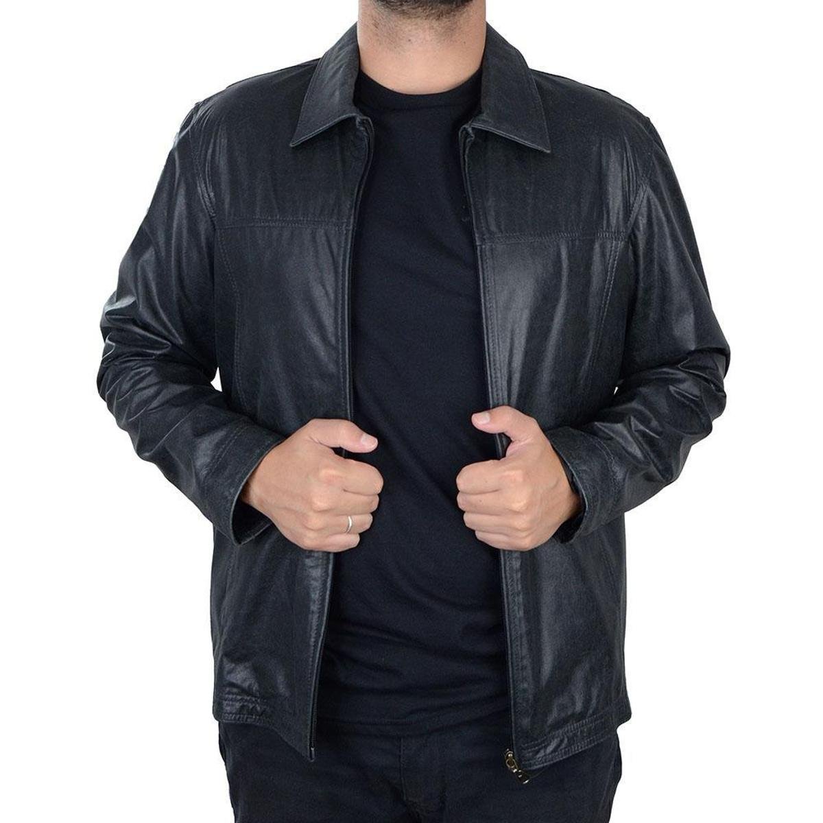 Jaqueta Masculina Jack Couro Preta - 00170 - Preto | Netshoes