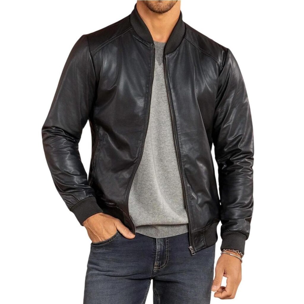 Jaqueta Masculina Javali Slim Couro Pelica Preta - 773