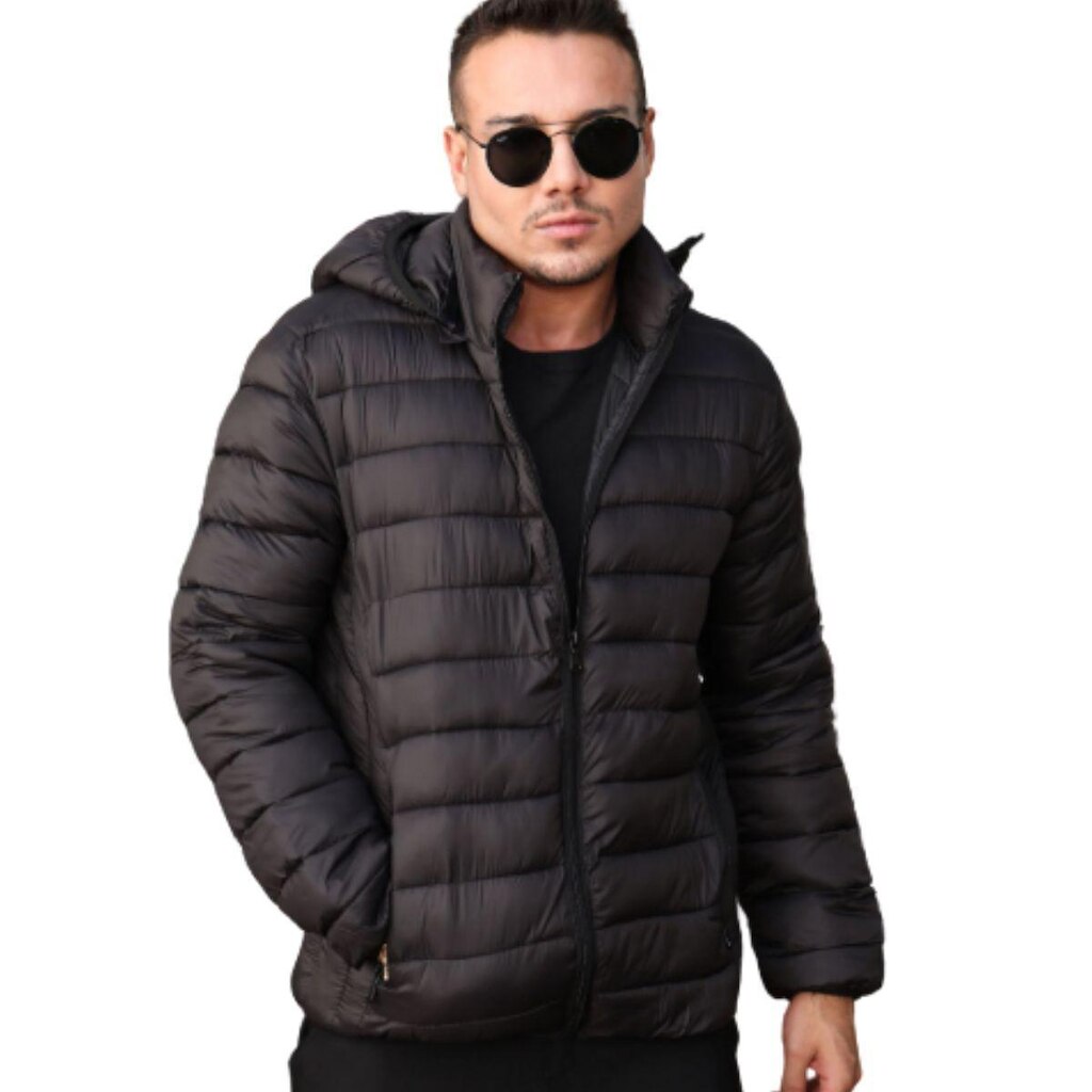 Jaqueta Masculina Puffer Lisa Impermeável e com Capuz Removível