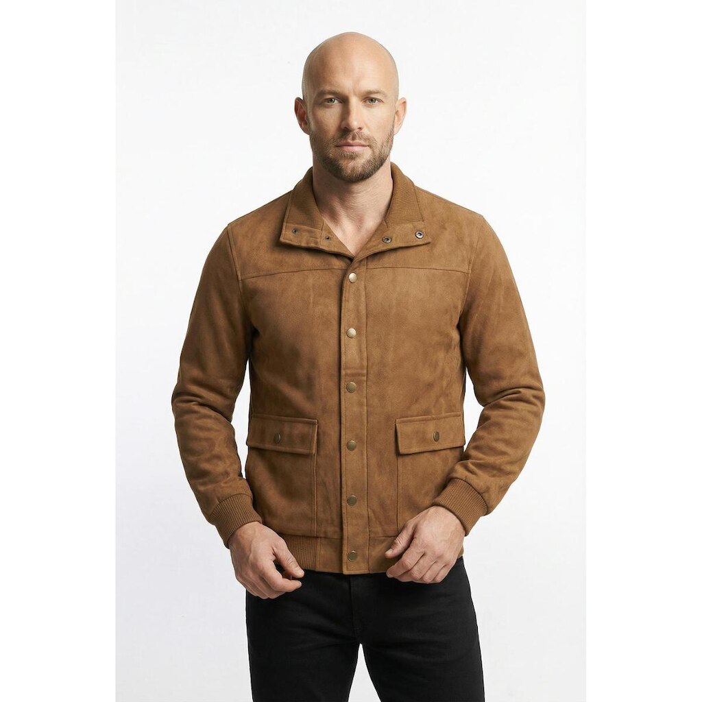Jaqueta masculina suede com botões e bolsos 69390