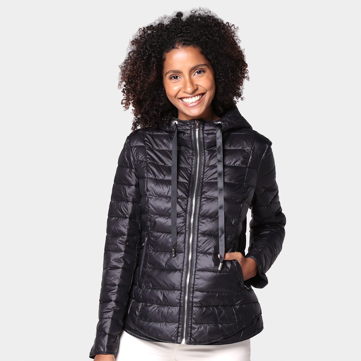 jaqueta puffer com capuz feminina