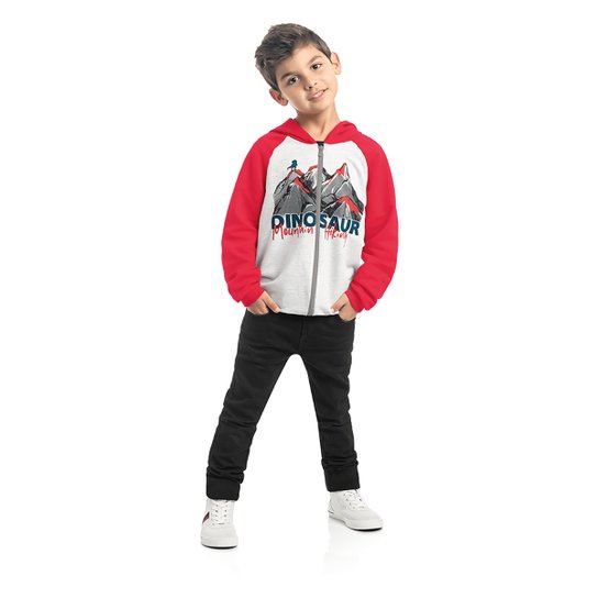 Jaqueta Moletinho Infantil Kamylus Capuz Dinosaur Masculina - Vermelho Menor preço em Jaqueta Moletinho Infantil Kamylus Capuz Dinosaur Masculina - Vermelho