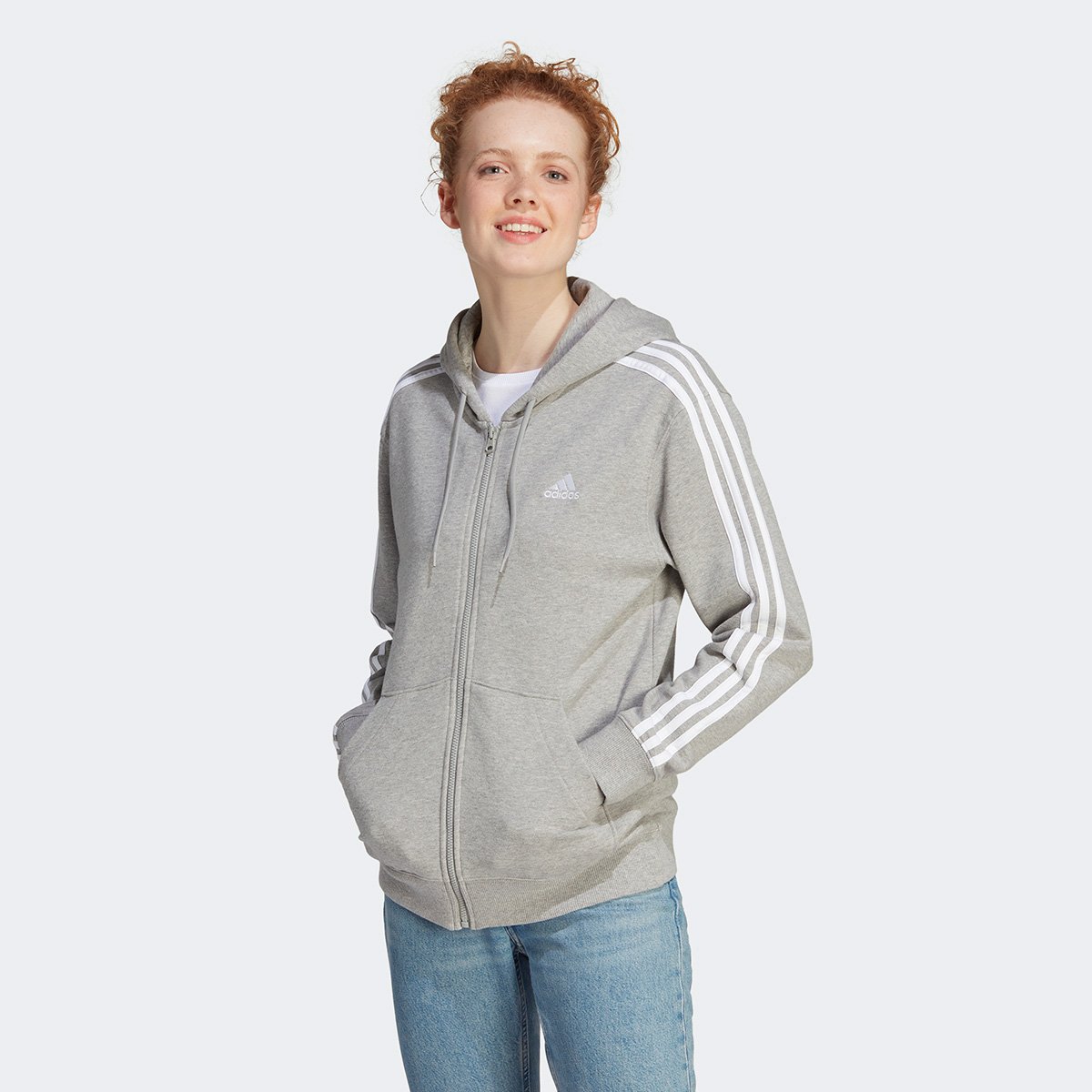 Jaqueta Moletom Casaco Adidas Feminino Branco Jaqueta Cropped
