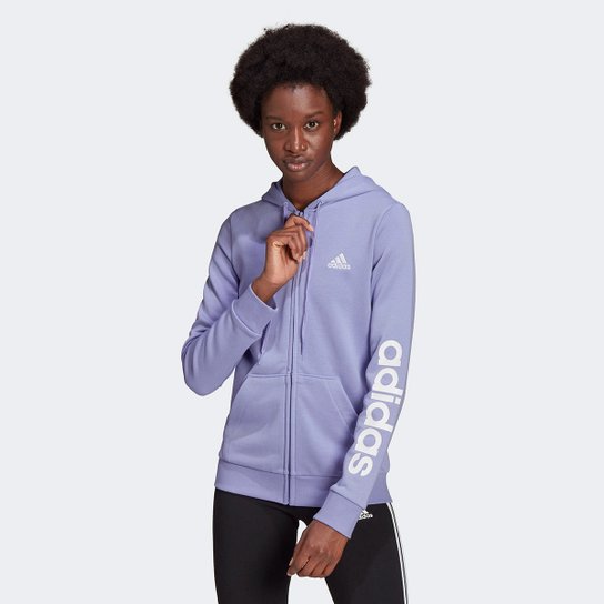 Jaqueta Moletom Adidas Logo Linear Feminina - Lilás+Branco Menor preço em Jaqueta Moletom Adidas Logo Linear Feminina - Lilás+Branco