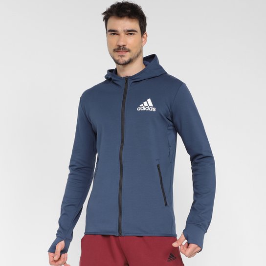 Jaqueta Moletom Adidas Mt Fz Hd Masculina - Marinho+Branco Menor preço em Jaqueta Moletom Adidas Mt Fz Hd Masculina - Marinho+Branco