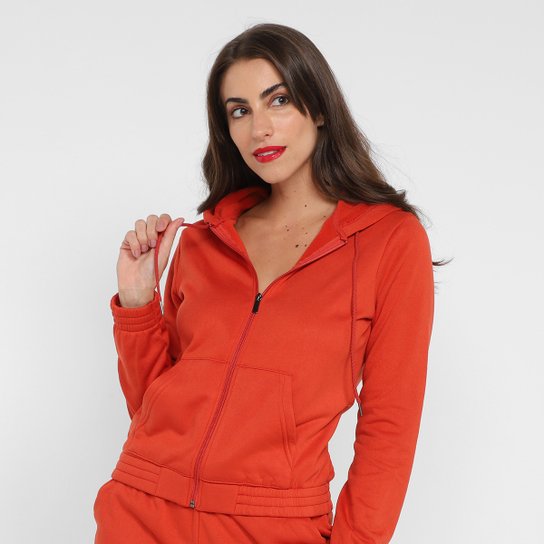 Jaqueta Moletom Aishty Capuz Feminina - Terracota Menor preço em Jaqueta Moletom Aishty Capuz Feminina - Terracota