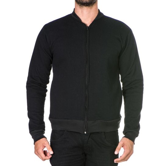 Jaqueta Moletom Bomber Masculina com Bolso - Preto - G - Preto Menor preço em Jaqueta Moletom Bomber Masculina com Bolso - Preto - G - Preto