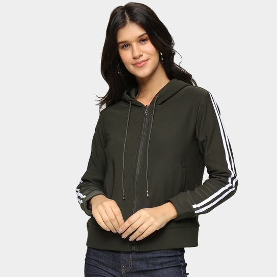 Jaqueta Moletom Facinelli Listras Capuz Feminina - Verde Menor preço em Jaqueta Moletom Facinelli Listras Capuz Feminina - Verde
