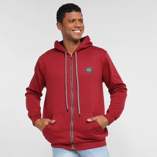 Jaqueta Moletom Fatal Com Capuz Masculina - Bordô Menor preço em Jaqueta Moletom Fatal Com Capuz Masculina - Bordô