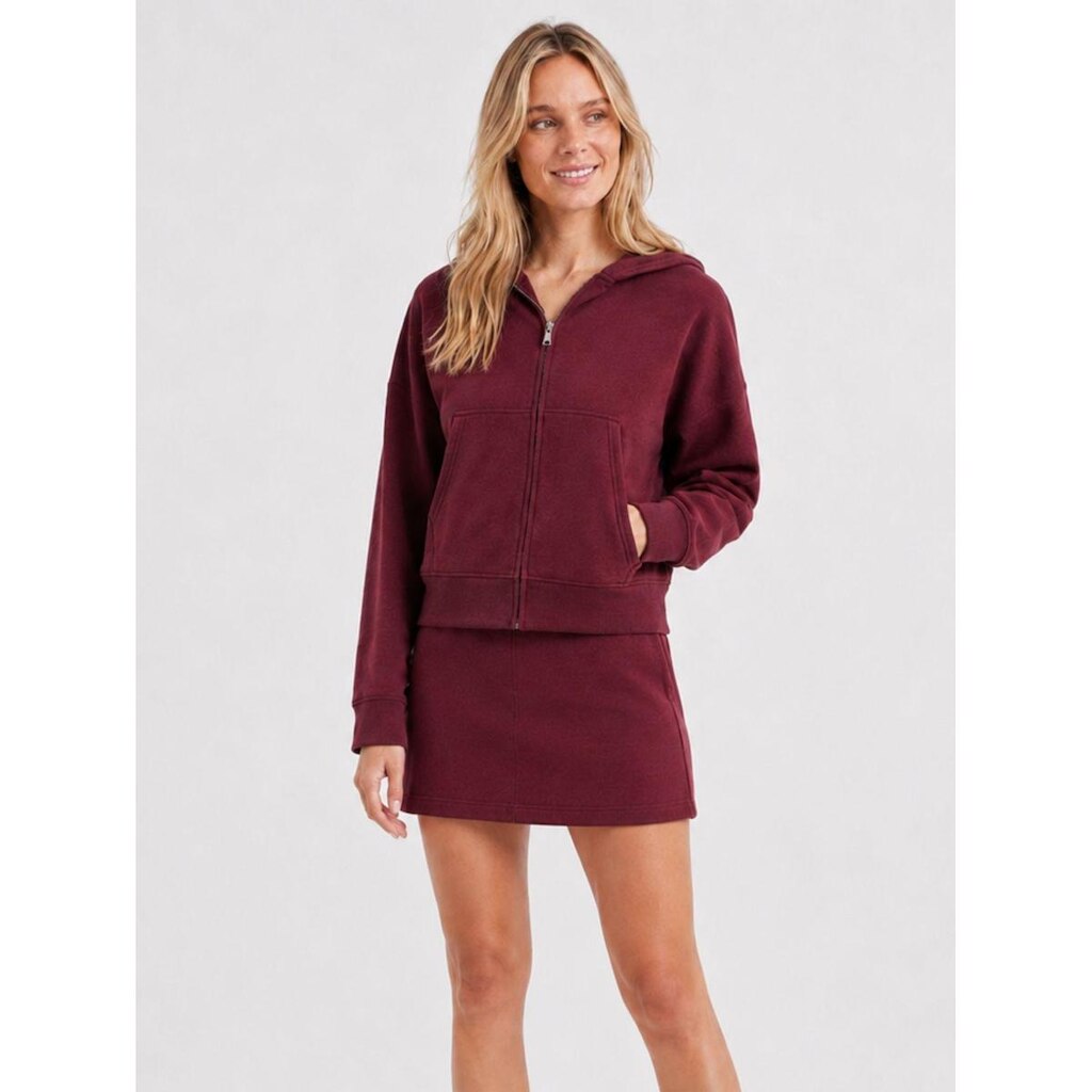Jaqueta Moletom feminina Cropped Flow Aveloz com zíper e Capuz Bordô