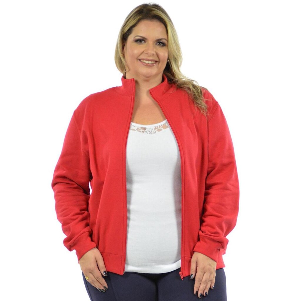 Jaqueta moletom flanelado plus size feminino fenomenal Coral 48