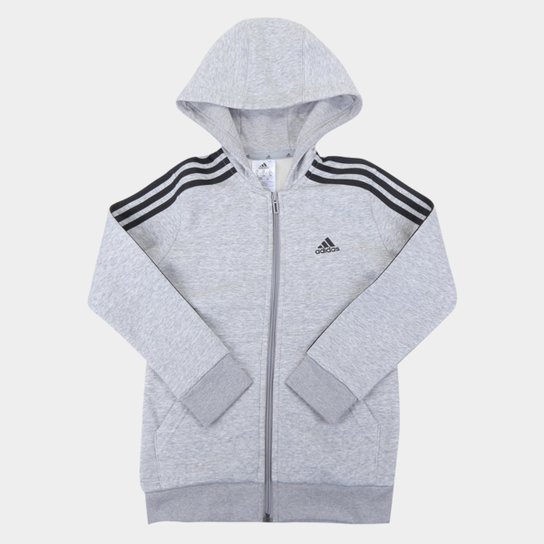 Jaqueta Moletom Infantil Adidas Essentials 3s Com Capuz Masculina - Cinza+Preto Menor preço em Jaqueta Moletom Infantil Adidas Essentials 3s Com Capuz Masculina - Cinza+Preto