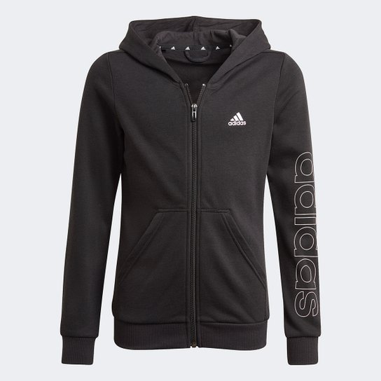 Jaqueta Moletom Infantil Adidas Essentials Linear Com Capuz Feminina - Preto+Branco Menor preço em Jaqueta Moletom Infantil Adidas Essentials Linear Com Capuz Feminina - Preto+Branco