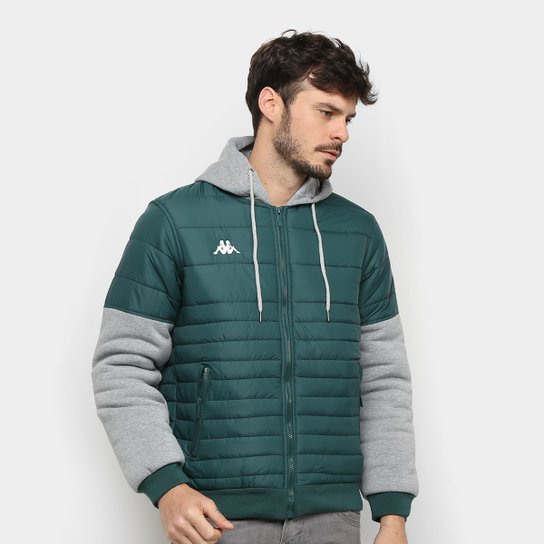Jaqueta Moletom Kappa Padding Masculina - Verde+Cinza Menor preço em Jaqueta Moletom Kappa Padding Masculina - Verde+Cinza