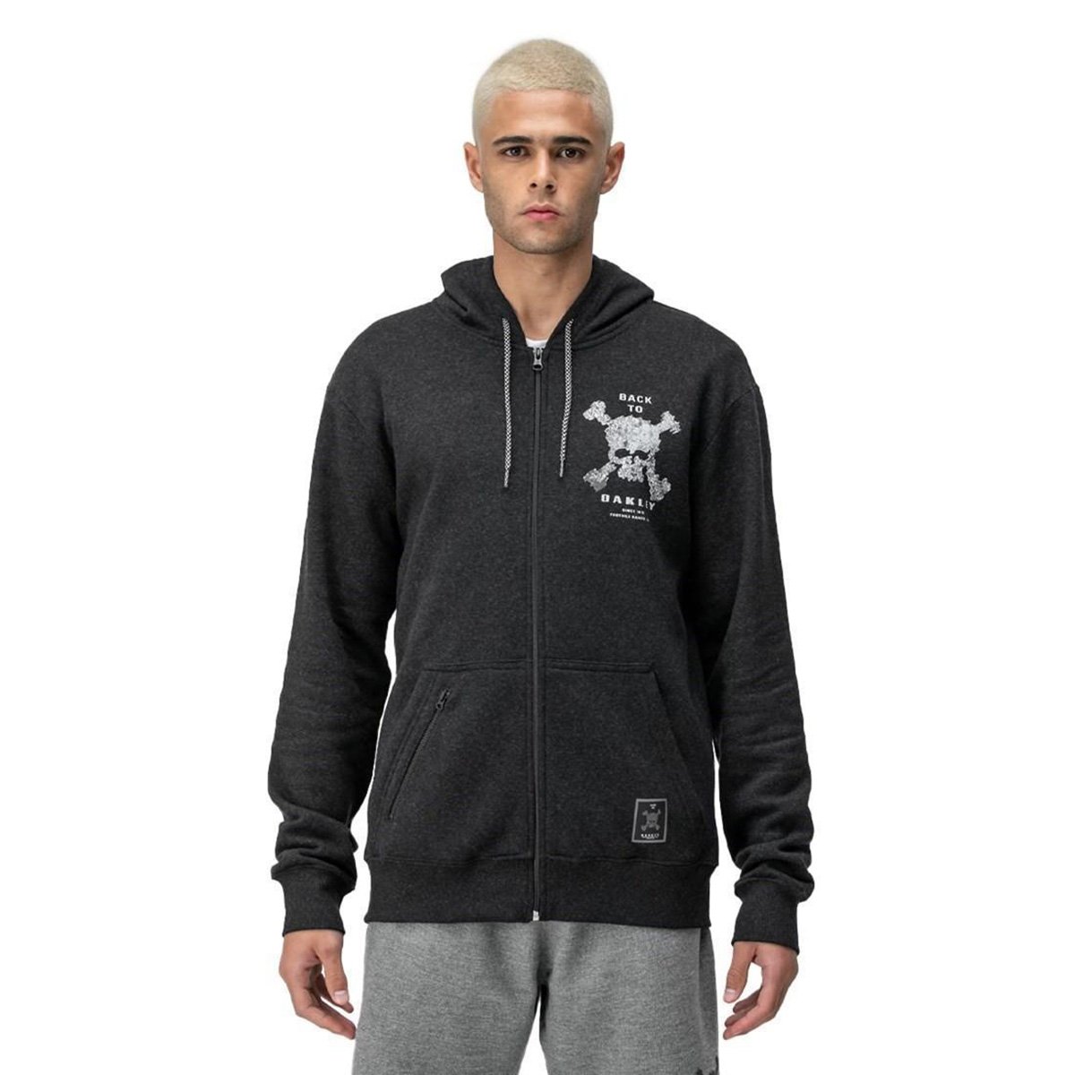 Jaqueta Moletom Oakley Back To Skull Capuz Masculino - Preto+Cinza