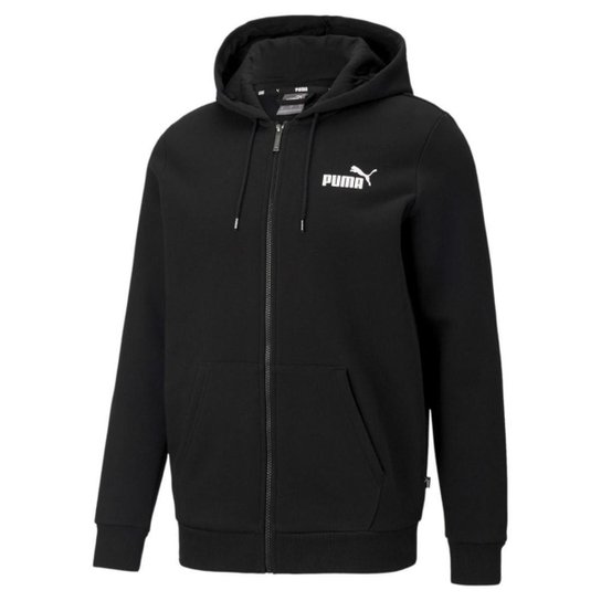 Jaqueta Moletom Puma Essentials Small Logo Com Capuz Masculina - Preto+Branco Menor preço em Jaqueta Moletom Puma Essentials Small Logo Com Capuz Masculina - Preto+Branco