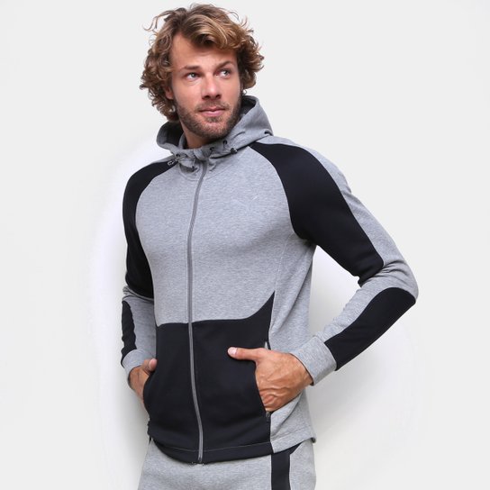Jaqueta Moletom Puma Evostripe Masculina - Cinza Menor preço em Jaqueta Moletom Puma Evostripe Masculina - Cinza