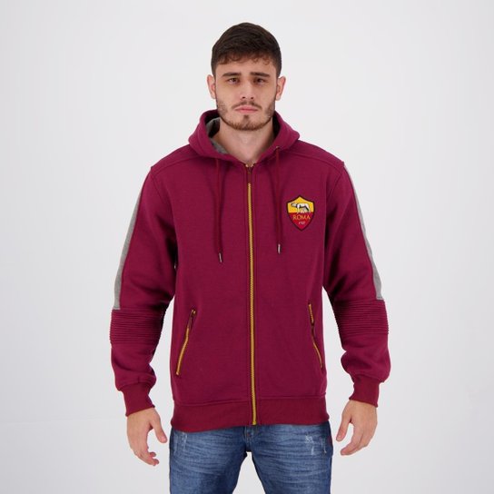 Jaqueta Moletom Roma Giallorossi Bordô - Vermelho Menor preço em Jaqueta Moletom Roma Giallorossi Bordô - Vermelho