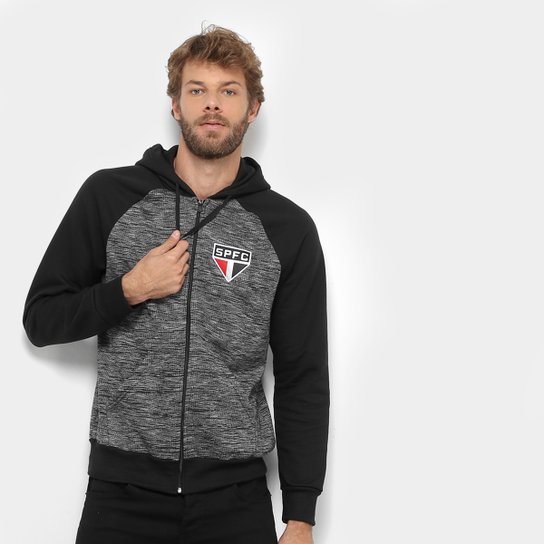 Jaqueta Moletom São Paulo Rajado Benn Masculina Preto+Cinza