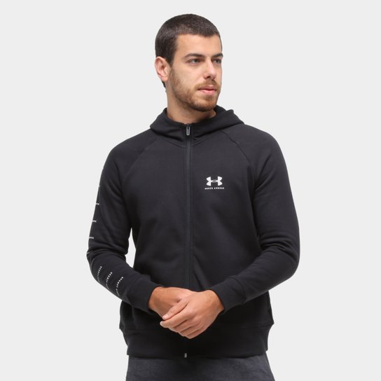 Jaqueta Moletom Under Armour Rival Fleece SPO Masculina - Preto+Branco Menor preço em Jaqueta Moletom Under Armour Rival Fleece SPO Masculina - Preto+Branco
