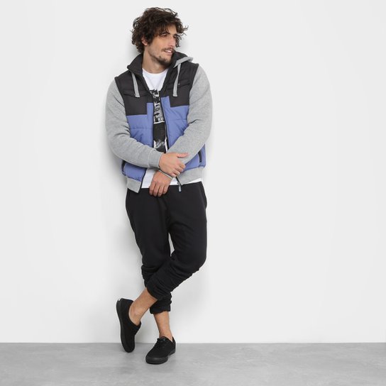 Jaqueta Mood Color Mix Capuz Masculina - Cinza+Azul