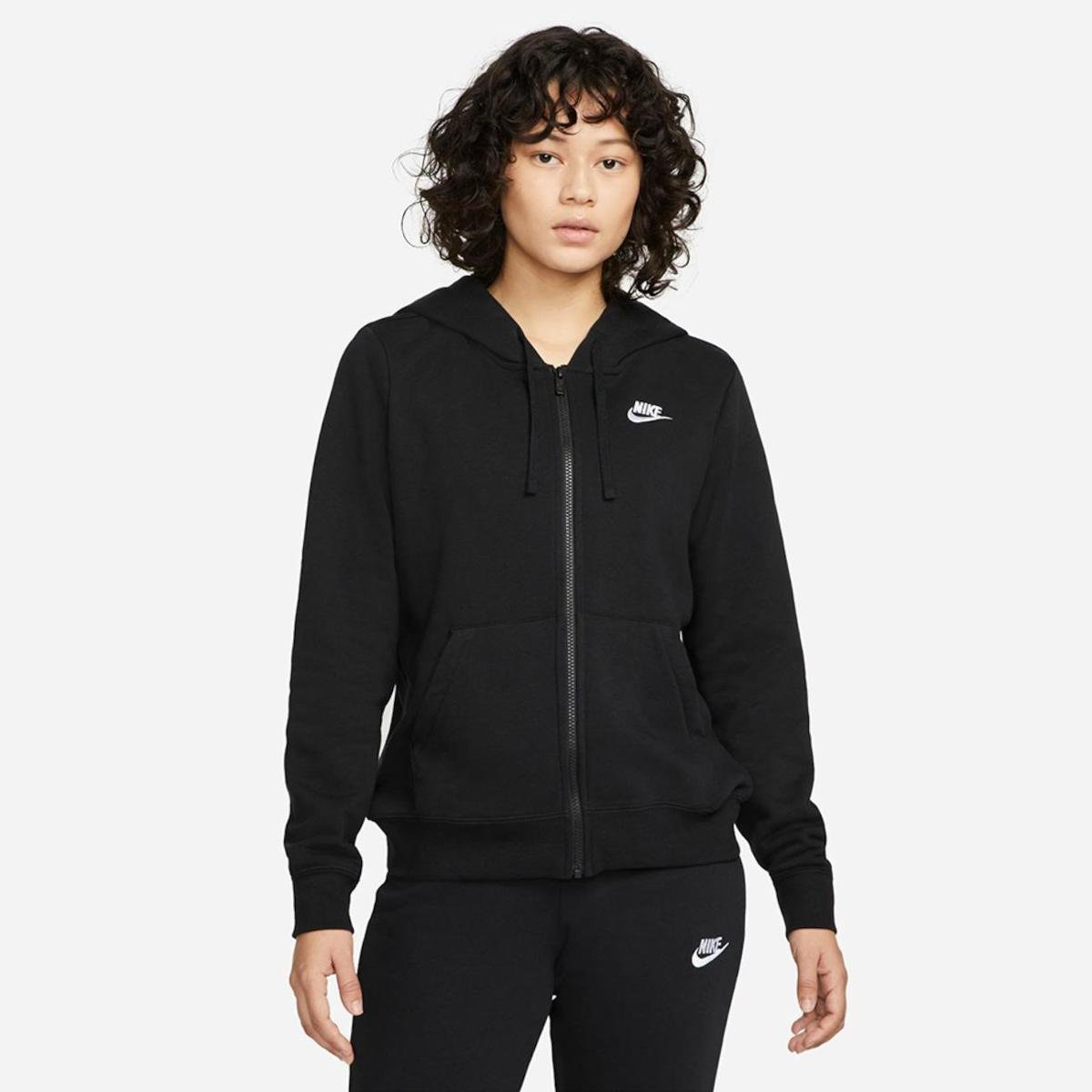 Jaqueta Nike Sportswear Club Fleece Feminina Preto+Branco